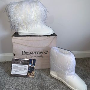 White Fur Bearpaw Boots